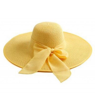 Sun Hats Women Crushable Two Tone Bow Casual Sun Straw Hat - Yellow - C812FBZ3ZLB $51.14