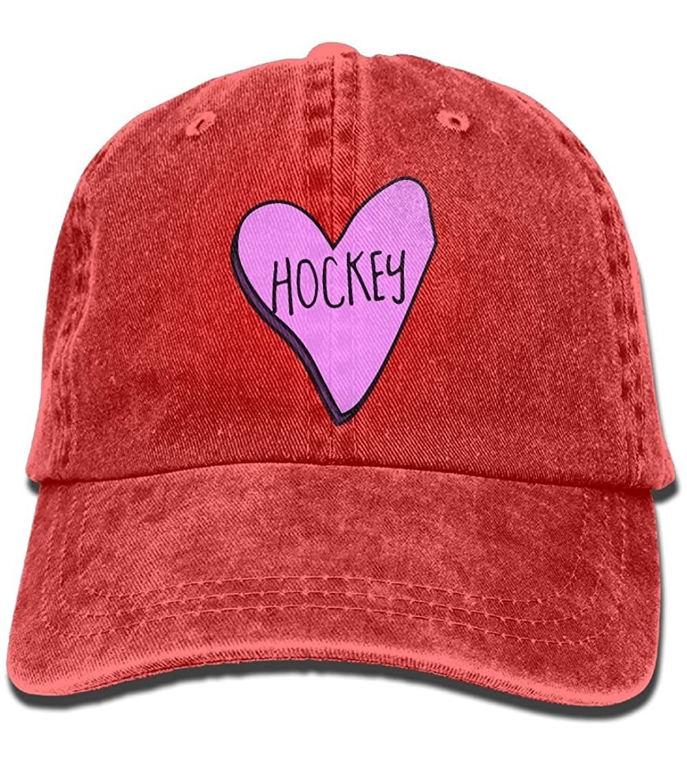 Baseball Caps Men's/Women's Hockey Heart Cotton Denim Baseball Cap Adjustable Trucker Cap - Red - C218IG2WN9G $10.52