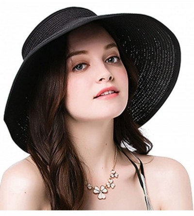 Sun Hats Lullaby Women's UPF 50+ Packable Wide Brim Roll-Up Sun Visor Beach Straw Hat - Black - C8183AY7RZC $12.79