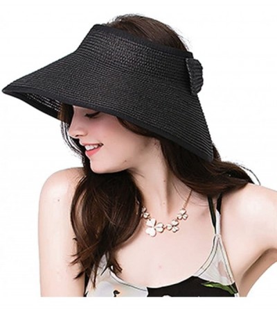 Sun Hats Lullaby Women's UPF 50+ Packable Wide Brim Roll-Up Sun Visor Beach Straw Hat - Black - C8183AY7RZC $12.79