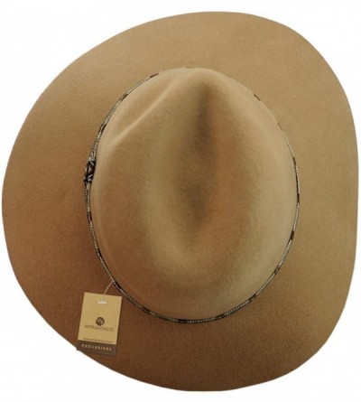 Bucket Hats Exclusive Women's Tribal Band Accent Wool Flop Brim Fedora Hat - Camel - CX1274IM0ZZ $14.12