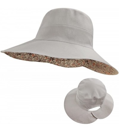 Sun Hats Womens Reversible Bucket Hat-Wide Brim Beach Sun Hat Packable Rear Open - Grey (Double-sided Wear) - CH18DNUG82I $13.86