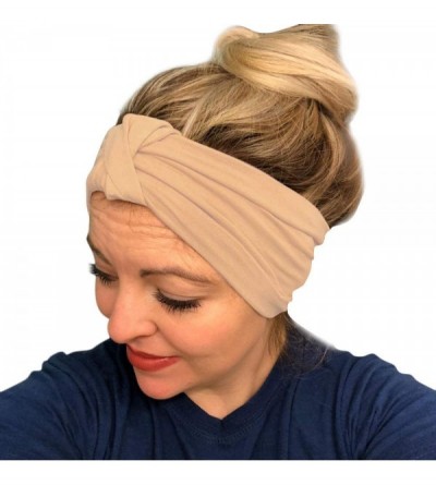 Headbands Women Stretch Headbands Solid Wide Hair Wrap Accessories Knot Headband - Khaki - C618NKMMX8I $8.13