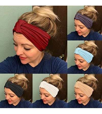 Headbands Women Stretch Headbands Solid Wide Hair Wrap Accessories Knot Headband - Khaki - C618NKMMX8I $8.13