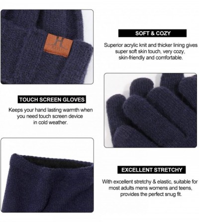 Skullies & Beanies Winter Thick Beanie Hat Scarf Touch Screen Gloves Set Fit for Men Women - B - Navy Blue - CB192K7NKLE $11.32