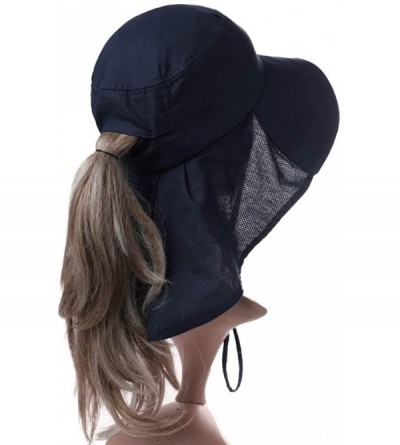 Sun Hats Summer Bill Flap Cap UPF 50+ Cotton Sun Hat with Neck Cover Cord for Women - 00020_navy(with Face Shield) - C2199CR6...