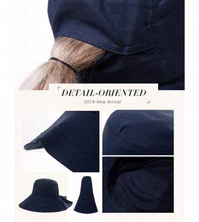 Sun Hats Summer Bill Flap Cap UPF 50+ Cotton Sun Hat with Neck Cover Cord for Women - 00020_navy(with Face Shield) - C2199CR6...