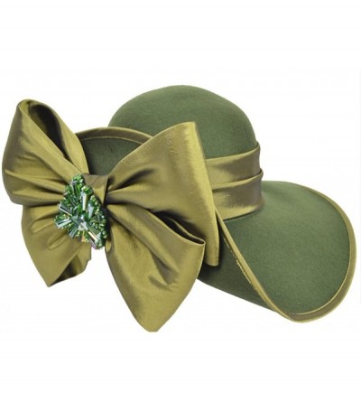 Fedoras Women Wool Felt Plume Church Dress Winter Hat - Asymmetry-olive Green - C61895GY709 $52.50