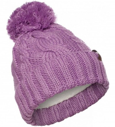 Skullies & Beanies Women Chunky Soft Strech Cable Knit Pom Pom Beanie Sherpa Fleece Lined - Lavender - CR18KL8UOWR $23.39