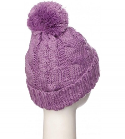 Skullies & Beanies Women Chunky Soft Strech Cable Knit Pom Pom Beanie Sherpa Fleece Lined - Lavender - CR18KL8UOWR $10.27