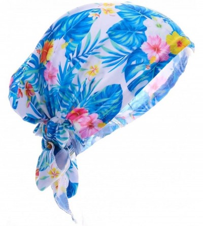 Skullies & Beanies Women Chemo Headscarf Pre Tied Hair Cover for Cancer - Blue Leaves - CC198KI3UTD $12.29