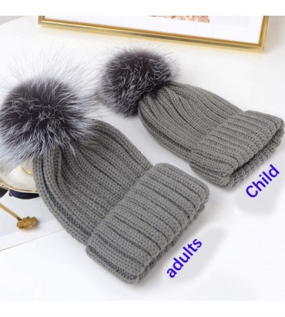 Skullies & Beanies Winter Knit Hat Kids Real Fur Pom Pom Warm Beanie Hat - Purple(real Silver Fox Fur) - CF18AQ5C8UR $44.51