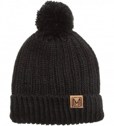 Skullies & Beanies Women's Oversized Chunky Soft Warm Rib Knit Pom Pom Beanie Hat with Sherpa Lined - Black - CA18IGTLTLH $14.42