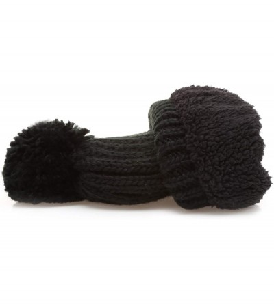 Skullies & Beanies Women's Oversized Chunky Soft Warm Rib Knit Pom Pom Beanie Hat with Sherpa Lined - Black - CA18IGTLTLH $14.42