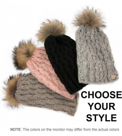 Skullies & Beanies Knit Hat for Women - Fleece Fur Pom Beanie - Winter Merino Wool Ski Cap - Lifgt Grey - C7188QZYLQ4 $17.87