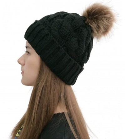 Skullies & Beanies 2020 New Women Casual Solid Stitching Outdoor Plush Ball Hats Crochet Knit Beanie Cap - Black - CJ192DNCER...