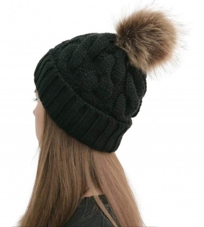 Skullies & Beanies 2020 New Women Casual Solid Stitching Outdoor Plush Ball Hats Crochet Knit Beanie Cap - Black - CJ192DNCER...
