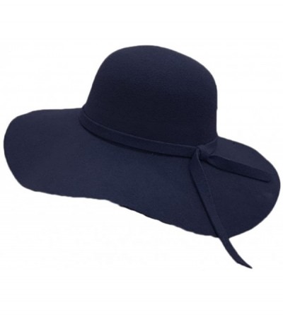 Fedoras Women's Classic Solid Color Wool Blend Wide Brim Floppy Beret Fedora Hat - Navy - C2187MTGS3O $31.35