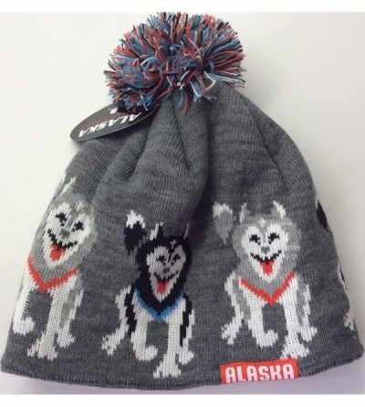 Skullies & Beanies Alaska Beanie Hat Skull Sled Dogin Row Team Knit Stocking Hat Lined Pom Pom - CW11VDJNT6B $18.59