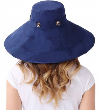 Bucket Hats Packable Extra Large Brim Floppy Sun Hat Reversible UPF 50+ Beach Sun Bucket Hat - Deep Blue-flower - C512IBB4M5Z...