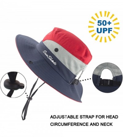 Sun Hats Women's Summer Mesh Wide Brim Sun UV Protection Hat with Ponytail Hole - Navy - CJ194AR0K3S $16.81