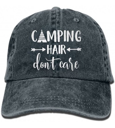 Baseball Caps Unisex Camping Hair Don't Care Vintage Adjustable Baseball Cap Denim Dad Hat - Navy - CX18GEMNQTT $15.46