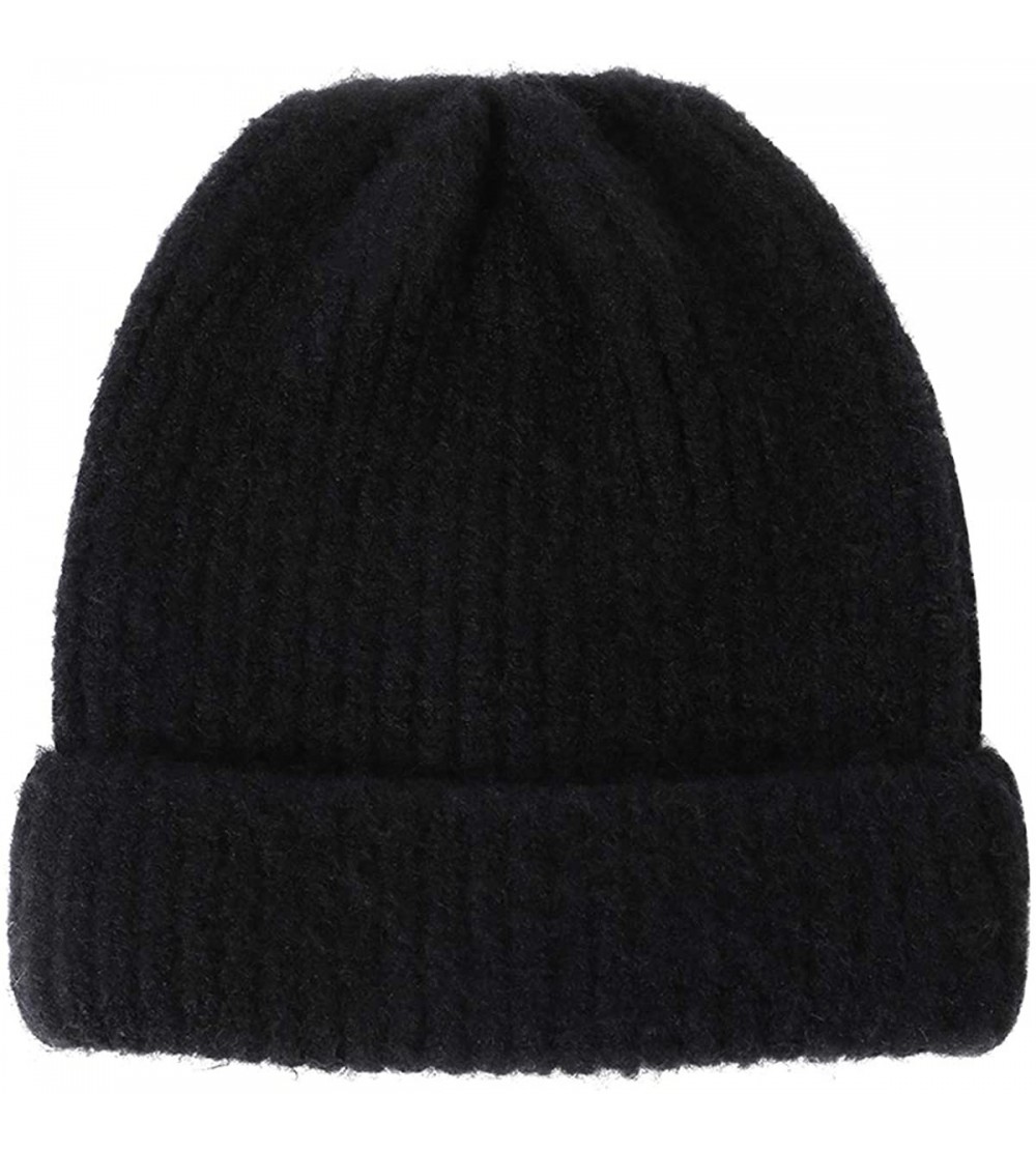 Skullies & Beanies Unisex Thick Warm Beanie - Knit Winter Hat - Black - CT18UNYWTZZ $12.00