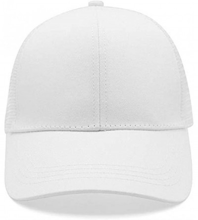 Baseball Caps Ponytail Messy Buns Trucker Ponycaps Plain Baseball Visor Cap Dad Hat - Black+white - CS18E5GQOL5 $15.50