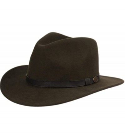Fedoras Indiana Jones Style Men's Wool Felt Outback Fedora with Grosgrain or Faux Leather Band - He57olive - CB18LDKDRMU $78.41