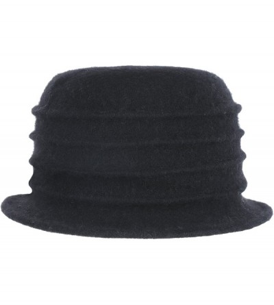 Bucket Hats Womens Winter Warm Wool Cloche Bucket Hat Slouch Wrinkled Beanie Cap with Flower - Flower-black - C2183LS9M6U $13.90