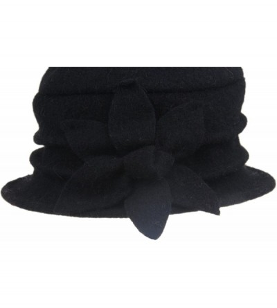 Bucket Hats Womens Winter Warm Wool Cloche Bucket Hat Slouch Wrinkled Beanie Cap with Flower - Flower-black - C2183LS9M6U $13.90