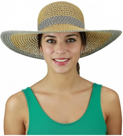 Sun Hats Women's Open Weaved Multicolored Band and Wide Brim Floppy Summer Sun Hat - Gray Mix - C917YUC9WTZ $15.32