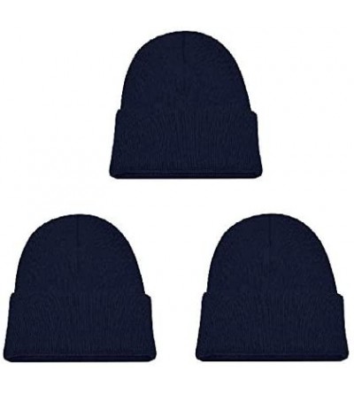 Skullies & Beanies Unisex Beanie Cap Knitted Warm Solid Color and Multi-Color Multi-Packs - 3 Pack - Navy - CS18LZ5GK28 $9.41