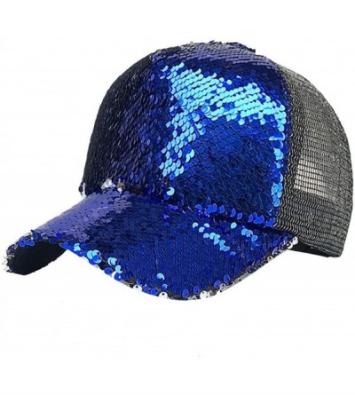 Baseball Caps Baseball Cap for Women- Sequins Outdoor Trucker Hat Ponytail Holder Visor Snapback - Blue - CO18D7XLA7O $8.54