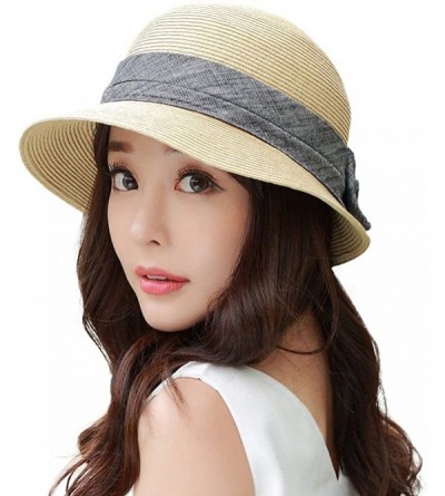 Bucket Hats Womens UPF50 Foldable Summer Sun Beach Straw Hats Accessories Wide Brim - 89316_beige - CD17XXKRC2N $31.19