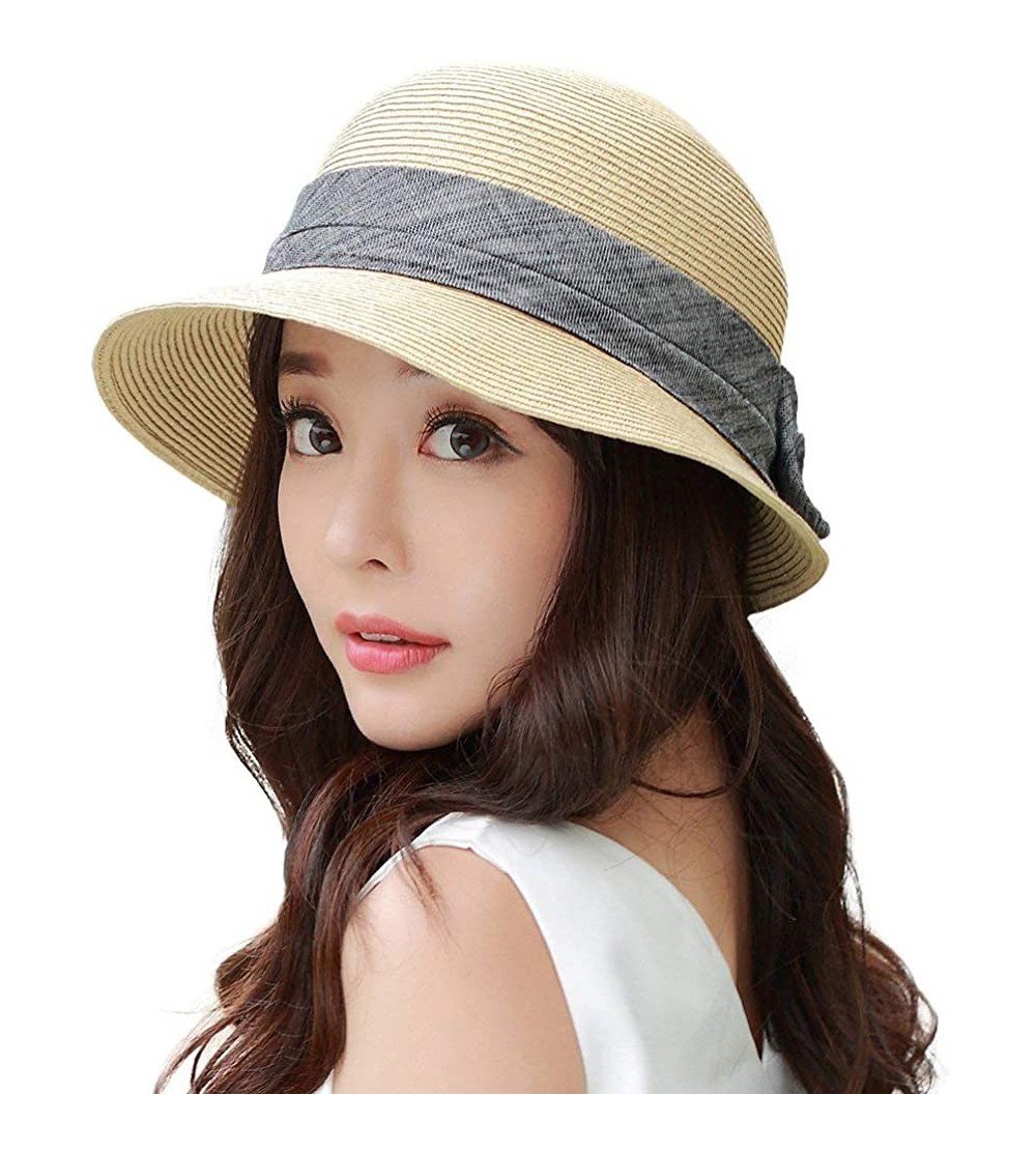 Bucket Hats Womens UPF50 Foldable Summer Sun Beach Straw Hats Accessories Wide Brim - 89316_beige - CD17XXKRC2N $12.48