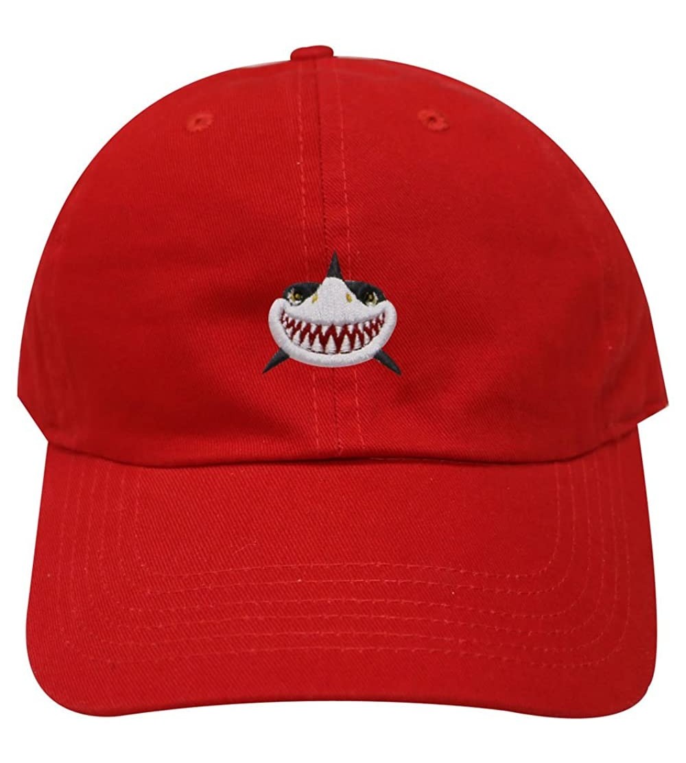 Baseball Caps Shark Face Cotton Baseball Dad Caps - Red - CW17YEYDZA6 $11.97