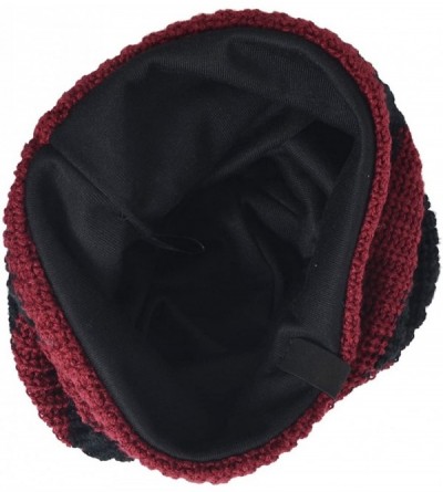 Skullies & Beanies Mens Slouchy Long Beanie Knit Cap for Summer Winter- Oversize - Claret With Black - C01213SBLHZ $10.24