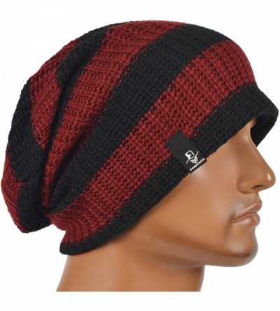 Skullies & Beanies Mens Slouchy Long Beanie Knit Cap for Summer Winter- Oversize - Claret With Black - C01213SBLHZ $10.24