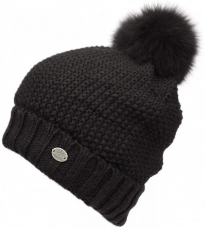 Skullies & Beanies Womens Girls Knitted Fur Hat Real Large Raccoon Fur Pom Pom Beanie Hats - Bn3042black - CJ18K59SXEX $7.67