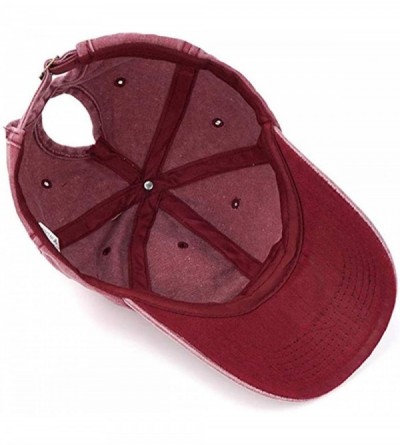 Baseball Caps Ponytail Baseball Cap Vintage Cotton-Washed Distressed Twill Adjustable Dad-Hat for Women or Girls - Red - C918...
