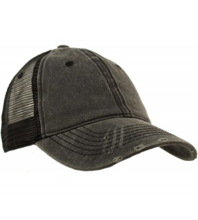 Baseball Caps Unisex Distressed Low Profile Trucker Mesh Summer Baseball Sun Cap Hat - Black - CX17YOL3950 $23.78