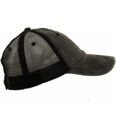 Baseball Caps Unisex Distressed Low Profile Trucker Mesh Summer Baseball Sun Cap Hat - Black - CX17YOL3950 $12.32