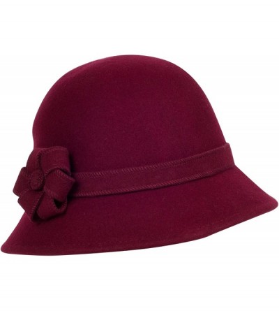 Bucket Hats Molly Vintage Style Wool Cloche Hat - Burgundy - CH11KI25ON5 $39.41