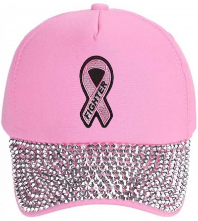 Baseball Caps Fighter Hat - Women's Adjustable Cap - Breast Cancer Awareness - Pink Rhinestone - CO18I5MMT3C $45.43