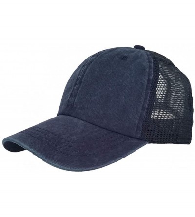Baseball Caps Ponytail Messy High Bun Baseball Hat Ponycaps Adjustable Trucker Cap - Navy Blue - C318IG87450 $11.31