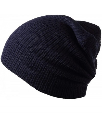 Skullies & Beanies Winter Hats Knitted Slouchy Warm Beanie Caps Unisex Classic Solid Color Hat - Navy - CF1863UH035 $19.77