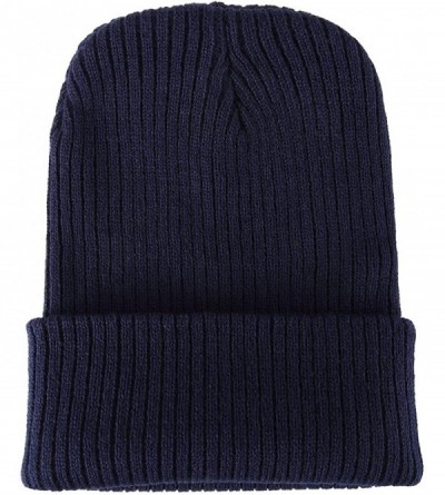 Skullies & Beanies Winter Hats Knitted Slouchy Warm Beanie Caps Unisex Classic Solid Color Hat - Navy - CF1863UH035 $11.26
