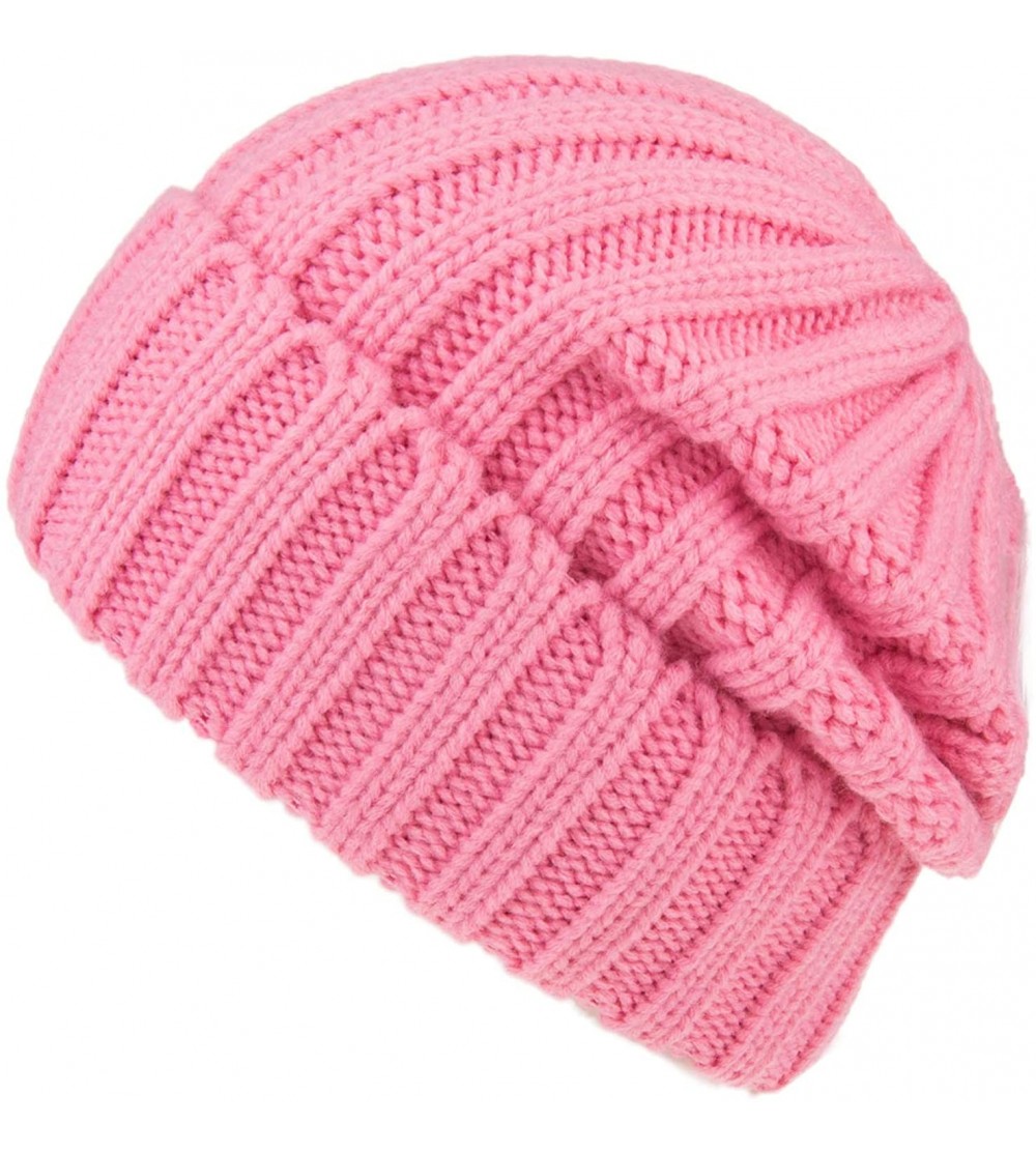 Skullies & Beanies Womens Winter Headwear Thick Soft Cable Knit Beanie Hats - Pink - CV18H39H9K3 $12.61
