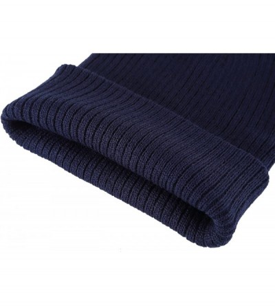 Skullies & Beanies Winter Hats Knitted Slouchy Warm Beanie Caps Unisex Classic Solid Color Hat - Navy - CF1863UH035 $11.26